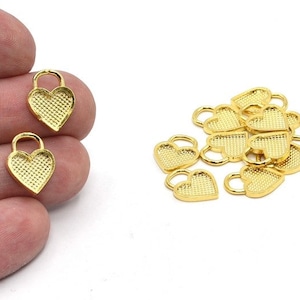 14x19mm 24k Shiny Gold Plated Heart Charms, Heart Pendants, Mini Heart Charms, Dainty Charms, Gold Plated Findings, GLD117