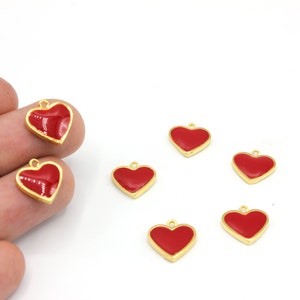 13 x 13 mm 24k glänzende vergoldete Herzanhänger, rote Emaille Herzanhänger, Mini Herz Halskette, zierliche Anhänger, vergoldetes Zubehör