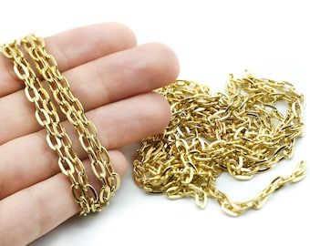 4x7mm 24k Shiny Gold Plated Link Chains, Soldered Chains, Gold Tiny Chains, Soldered Chains, Link Chains, Bulk Lot Chains, Gold Plated Chain