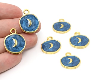 20x25mm 24k Shiny Gold Plated Night Blue Nacre Crescent Charm, Half Moon Pendant, Mother of Pearl Necklace, Nacre Jewellry, GLD027