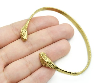 24k  Shiny Gold Plated Adjustable Snake Bracelet, 2 Head Snake Bracelet, Open Cuff Bracelet Bangle, Braided Bracelet, Stacking Bracelet