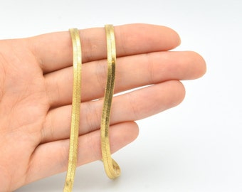 24k glanzend verguld, messing ketting, brede slang kettingen, kabel kettingen, vergulde ketting,