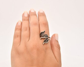 Silver Plated Adjustable Leaf Ring, Brass Ring, Jewelry Ring, Wholesale Ring, Silver Plated Ring, Brass Ring Findings, Women Rings, ARS569