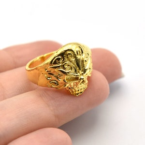24K Shiny Gold Plated Adjustable Skull Ring, Boho Ring, Jewelry Ring, Wholesale Ring, Gold Plated Ring, Brass Ring Findings, Bohem Ring