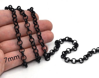 7mm Black Plated Rolo Chains, Soldered Chains, Black Chains, Dainty Chain, Rolo Chains, Black Plated Findings, Wholesale Chain