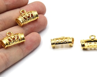 15x21mm 24k Shiny Gold Connector Tube, Tube Beads, Filigree Charm, Necklace Findings, Necklace Bail, Pendant Connector GLD451