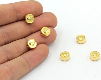 8mm 24k Shiny Gold Plated Heart Beads, Heart Spacer Beads, Bracelet Charm, Heart Bracelet Beads, Gold Heart Beads, Gold Plated Findings
