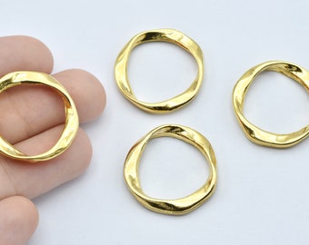 Bague froissée 26 mm en plaqué or brillant 24 carats, bagues pour femme, apprêts, bagues tendance, apprêts plaqués or GLD0145