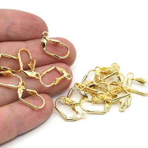 12x19mm 24k Shiny Gold Plated Leverback Earring Clasp, Gold Leverback Earrings, Gold Earring, Earring Clasp, Gold Plated Leverback Ear Hooks