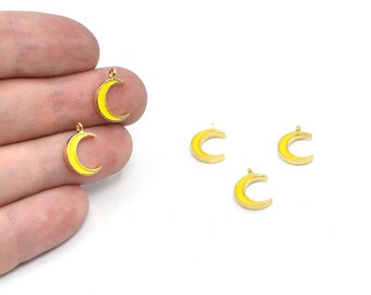 10 x 15 mm 24k glanzend verguld emaille maansikkel, kleine maan bedel, maanhangers, hemelse bedels, vergulde bevindingen, GLD007