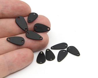 15x8mm Black Plated Drop Charm, 2 Holes Tear Drop Pendant, Mini Drop Pendant, Drop Charms, Stamping Blank, Blank Plated Findings, RBB485