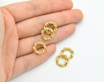 Anneau de perles à écraser en plaqué or brillant 24 carats 13 mm, avec anneaux boucle, anneaux, perles, GLD224