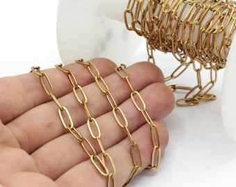 4x11mm Raw Brass Oval Paperclip Dainty Chain, Tiny Brass Chain, Rectangular Chain, Cable Chain, Soldered Chain, Link Chain, Choker Chain