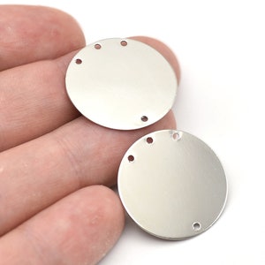 25mm Rhodium Plated Round Charms, 4 Holes Round Disc, Rhodium Plated Round Pendant, Personalized Disc, Medallion, Stamping Tag, Wholesale