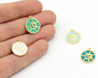 15 x 17 mm 24k glänzend vergoldete Emaille Mond mit Stern Anhänger, himmlischen Charme, runden Mond Charme, Halbmond Charme, Goldanhänger, Goldzubehör