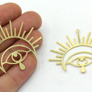 41x49mm Brass TearDrop Charm, Brass Sun with Moon Pendant, Brass Charm Earrings, Evil Eye Charm, Laser Cut Charm, Brass Findings