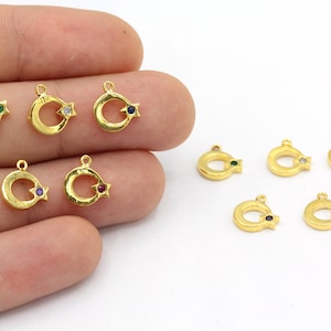 9x10mm 24k Shiny Gold CZ Micro Pave Moon Charm, Gold Moon and Star Pendant, Pave Celestial Charm, CZ Moon Pendant, Mini Moon Bracelet Charms