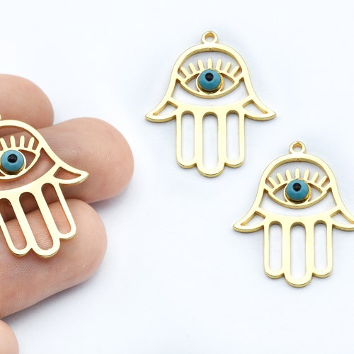 16x20mm 24k Shiny Gold Plated Evil Eye Charm Evil Eye Etsy