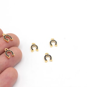 7x11mm 24k Shiny Gold Plated CZ Micro Pave Horseshoe Charms, Horseshoe Pendant, Lucky Charms, Mini Horseshoe Pendant, Gold Plated Findings