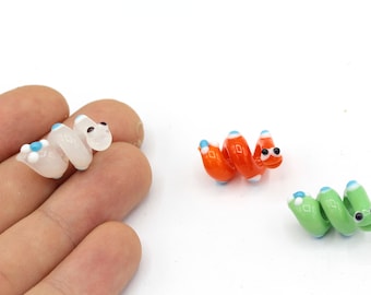 12x22mm Hand Made Murano Glass Caterpillar Beads, Murano Caterpillar Charm, Murano Animal Beads, Murano Glass Findings, Tiny Murano Charms