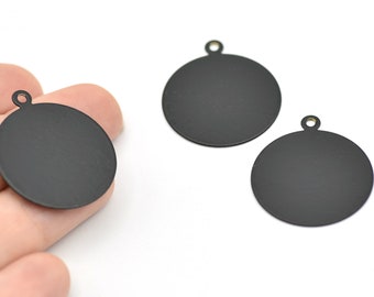 29X25mm Black Plated Round Charms, Round Disc, Black Plated Coins, Personalized Disc, Medallion, Stamping Tag, Wholesale, Brass Findings