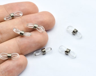 14mm Rhodium Bead Clear Rubber Glasses Holders, Glasses Connector, Rubber Spectacle Holder Ends, Rubber  Glasses Chain Holders, JM038