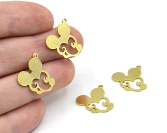 Dije de Mickey Mouse de latón de 19 mm, colgante de Mickey Mouse, joyería de Mickey Mouse, dije pequeño de Mickey Mouse, dije de Disney, accesorios de latón