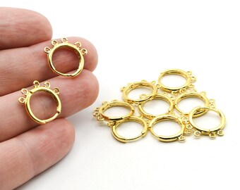 Aretes redondos de oro brillante de 24 k de 15 mm, con cierre de palanca de 5 agujeros, ganchos para la oreja, aros, cierres de oro, EAG004
