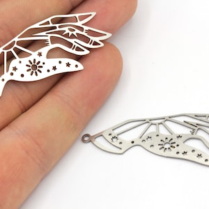 16x50mm Stainless Steel Hand Charm, Magic Charm, Hamsa Hand Charm, Earring Connector, Lady Hand Charm, Earring Charms, Steel Findings