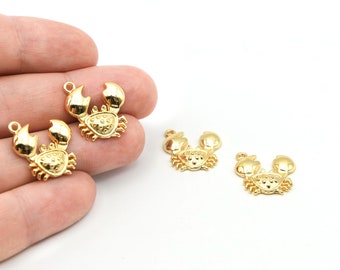 18x18mm 24k Shiny Gold Plated Crab Charms, Crab Pendant, Animal Charms, Crab Flat Charms, Gold Plated Findings, Wholesale GLD496