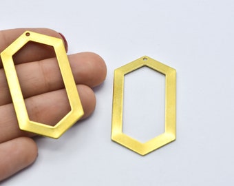 54x32mm Raw Brass Hexagon Shaped Blank Charms, Raw Brass Hexagon Pendant, Raw Brass Flat Plate, Brass Findings, Wholesale, RB284