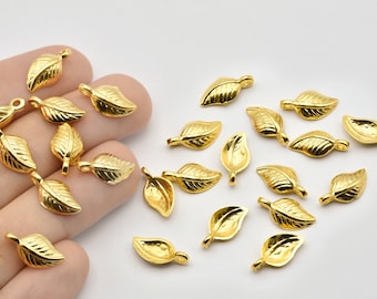7x14.5mm 24k Shiny Gold Leaf Charms, Leaf Pendant, Tiny Leaf Charms, Leaf Jewelry, Small Leaf Pendant, Gold Plated Findings, GLD284