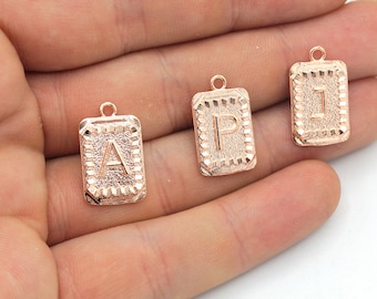 12x20mm Rose Gold Plated Mini Letter Charm, Tiny Alphabet Letter Charm, Letter Beads, Initial Charm, Personalized Charm, Rose Gold Findings