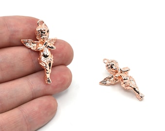19x38mm RoseGold Plated Baby Angel Charm, Angel Pendant, Angel Charm, Baby Angel Necklace, Mini Charm, Rose Gold Plated Findings