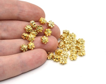 5 mm 24k glänsande guldpläterade prästkragepärlor, smyckestillbehör, små blompärlor, guldblompärlor, distanspärlor, minipärlor, guldpärlor
