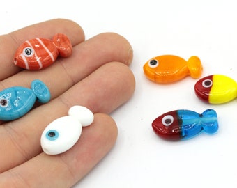 12x23mm Hand Made Murano Glass Fish Beads, Murano Fish Charm, Murano Animal Beads, Murano Glass Findings, High Quality, Tiny Murano Charms