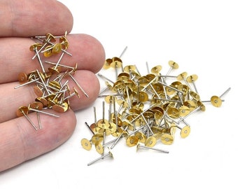 50 stuks 5 mm roestvrijstalen oorstekers, messing oorbel, oorbelbevindingen, platte spijker, platte oorbelpennen, oorpennen, JM084