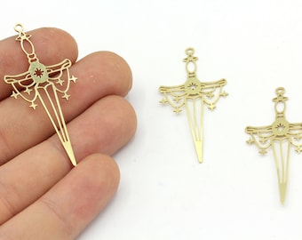 20x46mm Raw Brass Sword Charm, Brass Knight's Sword Pendant, Brass Long Sword Charm, Brass Charm Earrings, Laser Cut Charm, Brass Findings