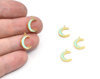 10 x 15 mm 24k glanzend verguld emaille maansikkel, kleine maan bedel, maanhangers, hemelse bedels, vergulde bevindingen, GLD007