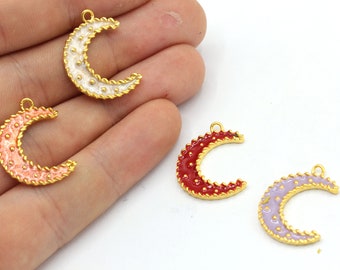 17 x 21 mm 24k glänzende Gold Mond Halskette, Emaille Mond Charme, himmlischen Charme, Halbmond Charme, Mond Charme, Kettenanhänger, vergoldete Zubehör