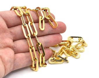 5x10mm U Shape 24k Shiny Gold Plated Chain, Handmade Chain, Thick Chain, Design Chain, Paper Clip Chain, Trending Chain, Woman Necklace