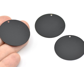 32mm Black Plated Round Charms, Round Disc, Black Plated Coins, Personalized Disc, Medallion, Stamping Tag, Wholesale, Brass Findings