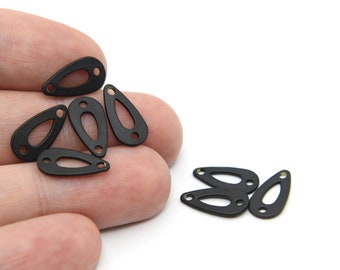 15x8mm Black Plated Textured 2 Holes Tear Drop Charm, Blank Tear Drop Pendant, Mini Drop Pendant, Drop Charms, Black Plated Findings rbs584