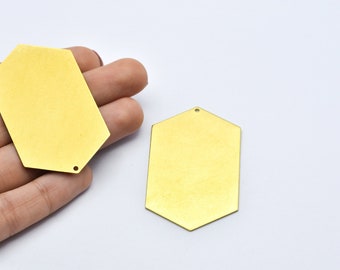 54x32mm Raw Brass Hexagon Shaped Charms, Raw Brass Hexagon Pendant, Raw Brass Flat Plate, Brass Findings, Wholesale, RB138