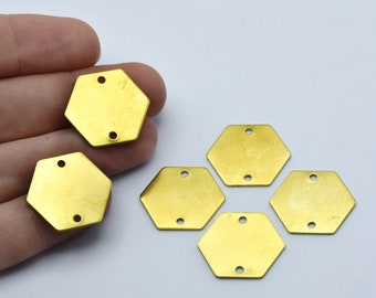 20x23mm Raw Brass Hexagon Shaped Charms, 2 Holes Raw Brass Hexagon Pendant, Raw Brass Flat Plate, Brass Findings, Wholesale, RB243