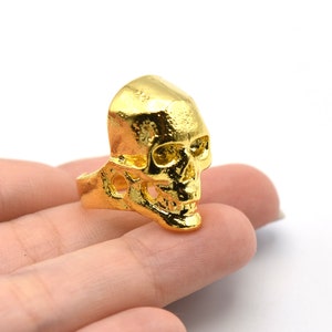 24K Shiny Gold Plated Adjustable Skull Ring, Boho Ring, Jewelry Ring, Wholesale Ring, Gold Plated Ring, Brass Ring Findings, Bohem Ring