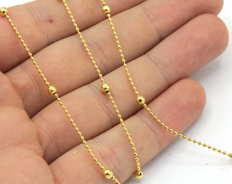 1mm 24k Shiny Gold Plated Ball Bead Chains, Gold Ball Chain, Ball Soldered Chain, Choker Ball Chain, Necklace Chain, Gold Plated Chain