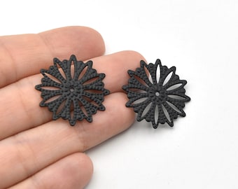 26mm Black Plated Round Flower Blanks, Flower Charms, Natural Themed Findings, Brass Findings, Jewelry Supplier, Wholesale