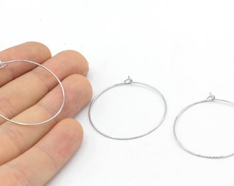 35mm Rhodium Plated Earring Hoops, Hoop Earrings, Hoop Ear Wire, Earring Settings, Rhodium Ear Hoop, Rhodium Plated Findings, Jewelry Making