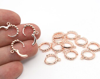 Pendientes redondos de 13 mm chapados en oro rosa, pendientes con cierre de palanca, ganchos para pendientes con cierre de palanca, pendientes de aro, cierres de oro rosa, fornitura de latón EAG013